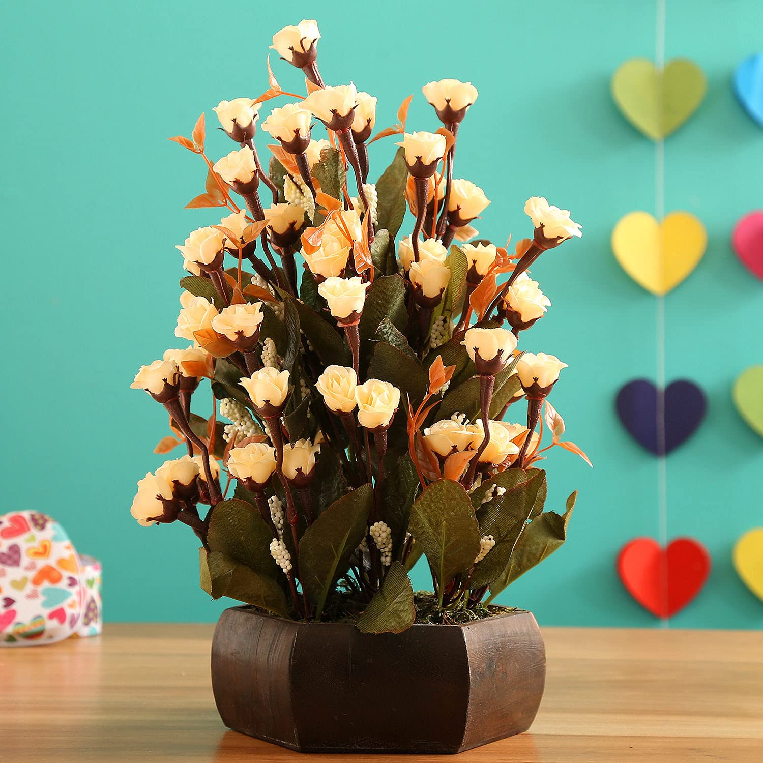 Ferns 'N' PetalsFerns 'N' Petals Off White Mini Bud Arrangement | Artificial Flower for Decoration / Dining Table / Home Decor