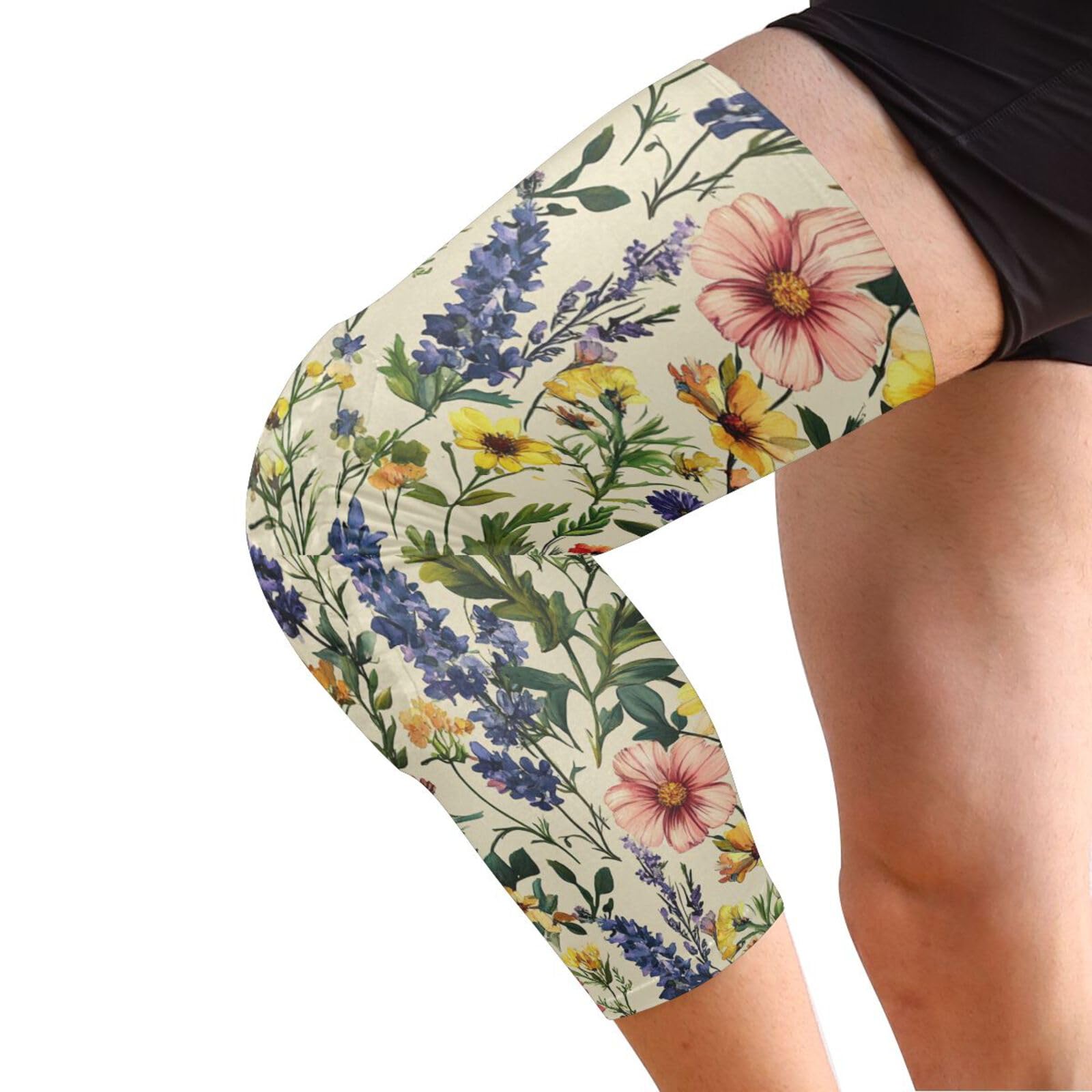 JUNZAN Cute Wildflorals Basketball Knee Pads for Youth Kids Wrestling Knee Pads with Sleeves Sport Kneepads for Volleyball Football Beige