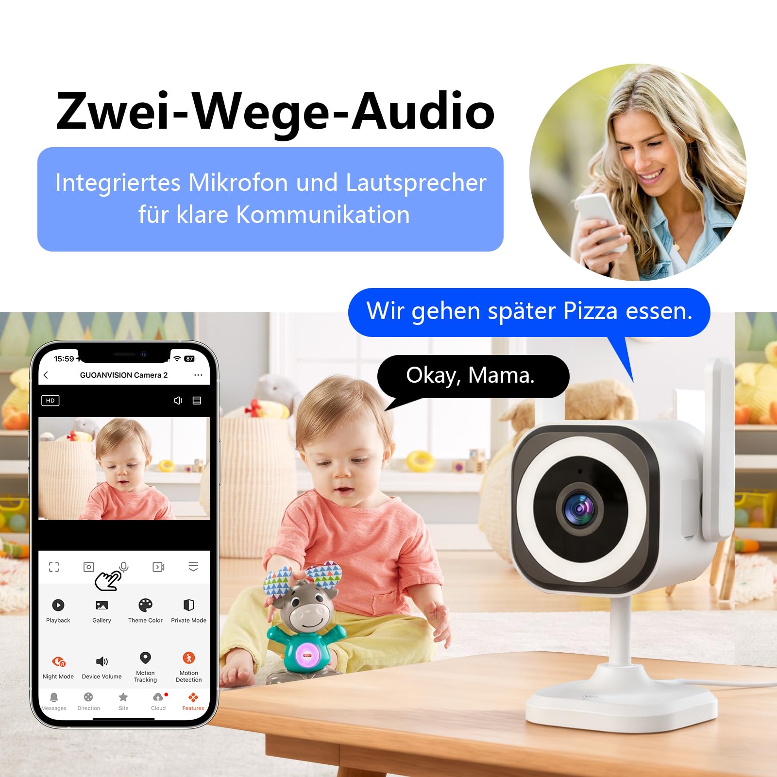 MCI Babyfoon Camera - Beveiligingscamera - Nachtzicht - Voor Buiten En Binnen Compact En Slim 247 Bescherming Incl. 32gb Sd Kaart Amp Smart L