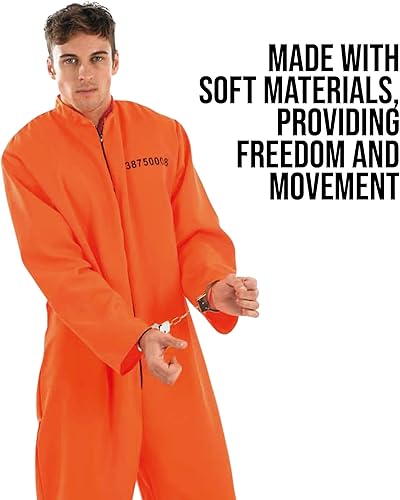 Miniatura 2 de fun shack Disfraz de prisionero para hombre, overol de prisión naranja, traje de prisión para adultos para Halloween o fiestas de disfraces