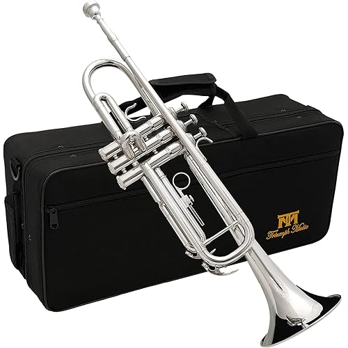 Triumph Bb Trumpet, Brass Instrument, Standard Trumpet Set for Students Beginners with Hard Case, Cleaning Kit, 7C Mouthpiece, White Gloves, 6416N (Nickel Silver)