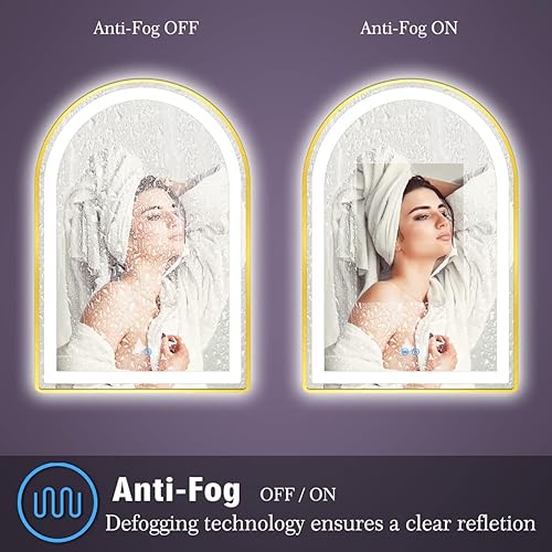 Miniatura 3 de Espejo LED de arco con marco dorado de 20 x 30 pulgadas para baño, salón, mesa de pared, espejo de tocador de maquillaje con luces, marco dorado,