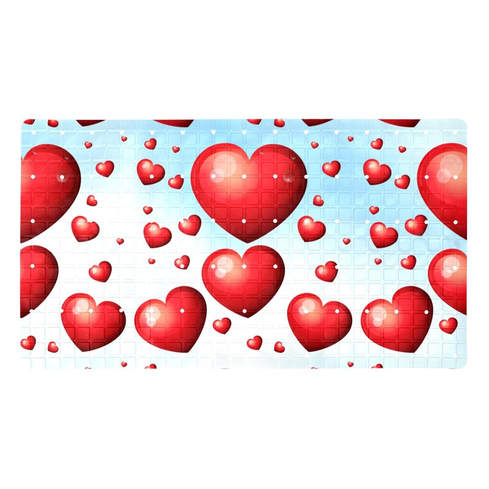 Tapis de salle de bain pour baignoire à motif cœur rouge décoratif