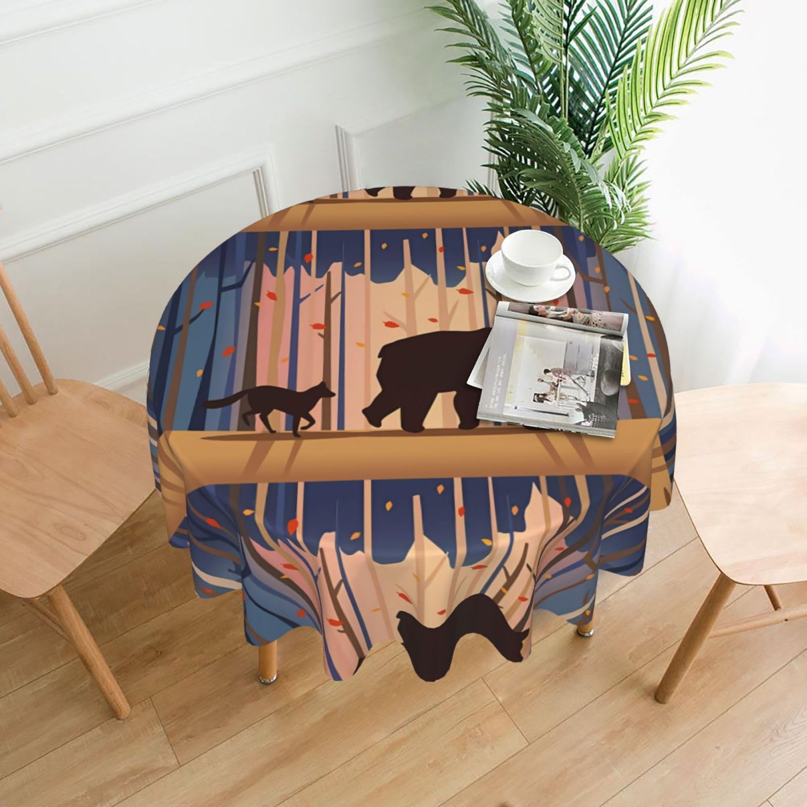 WHJSSF bear and fox pattern Prints Round Decorative Tablecloth 60in - Elevate Your Dining Experience with a Stylish & Protective Table Throw