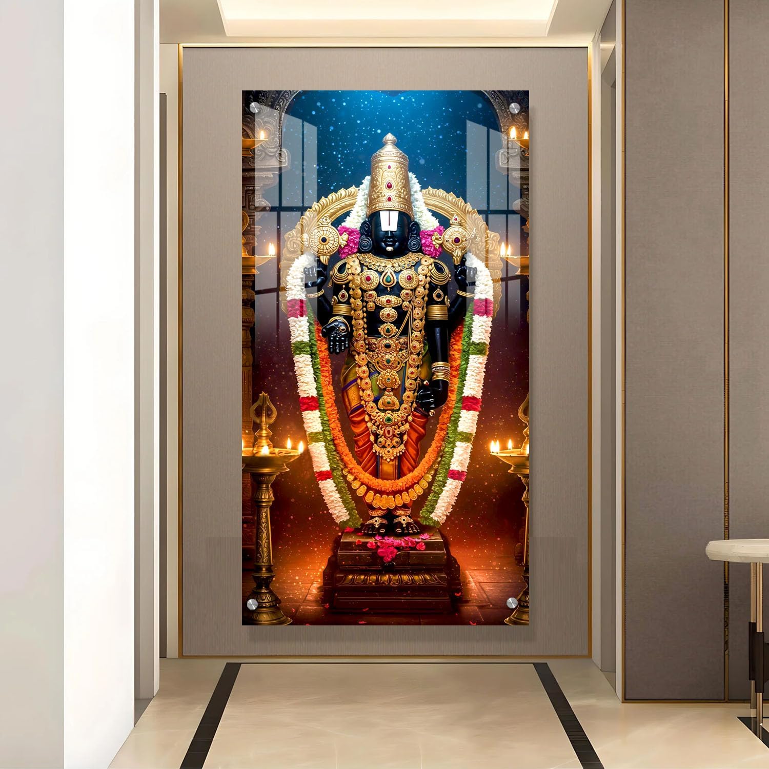 Shivra Tirupati Balaji (Lord Venkateswara) Premium UV Printed Wall Frame | HD Divine Photo for Home Temple, Living Room, Office Décor | Waterproof, Fade-Resistant | Ready to Hang (Shivra Tirupati Balaji_12X23IN)