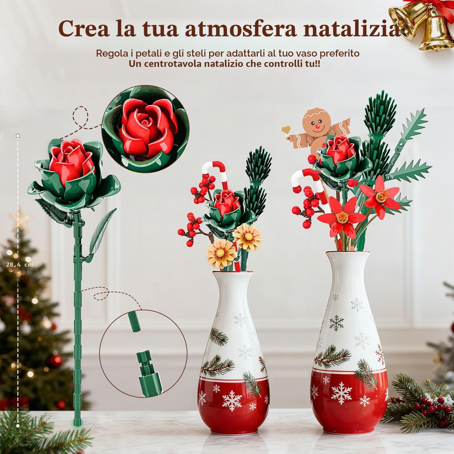 Set di Costruzione di Bouquet di Fiori Natalizi, Collection Botanica di Natale Compatibile con i Fiori Lego, Regalo di Natale per Nipoti e Adolescenti, 865 Pezzi
