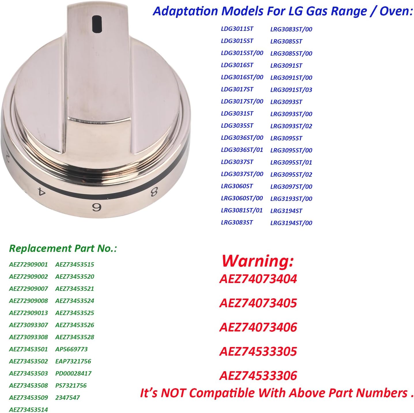 Range Burner Knob Stove Knob AEZ73453509 for LG Gas Range/Oven LDG3015ST/00 LDG3017ST/00 LDG3037ST/00 LRG3083ST/00 LRG3085ST/00 LRG3091ST/00 LRG3093ST/00 LRG3095ST/00 LRG3194ST/00 (5)