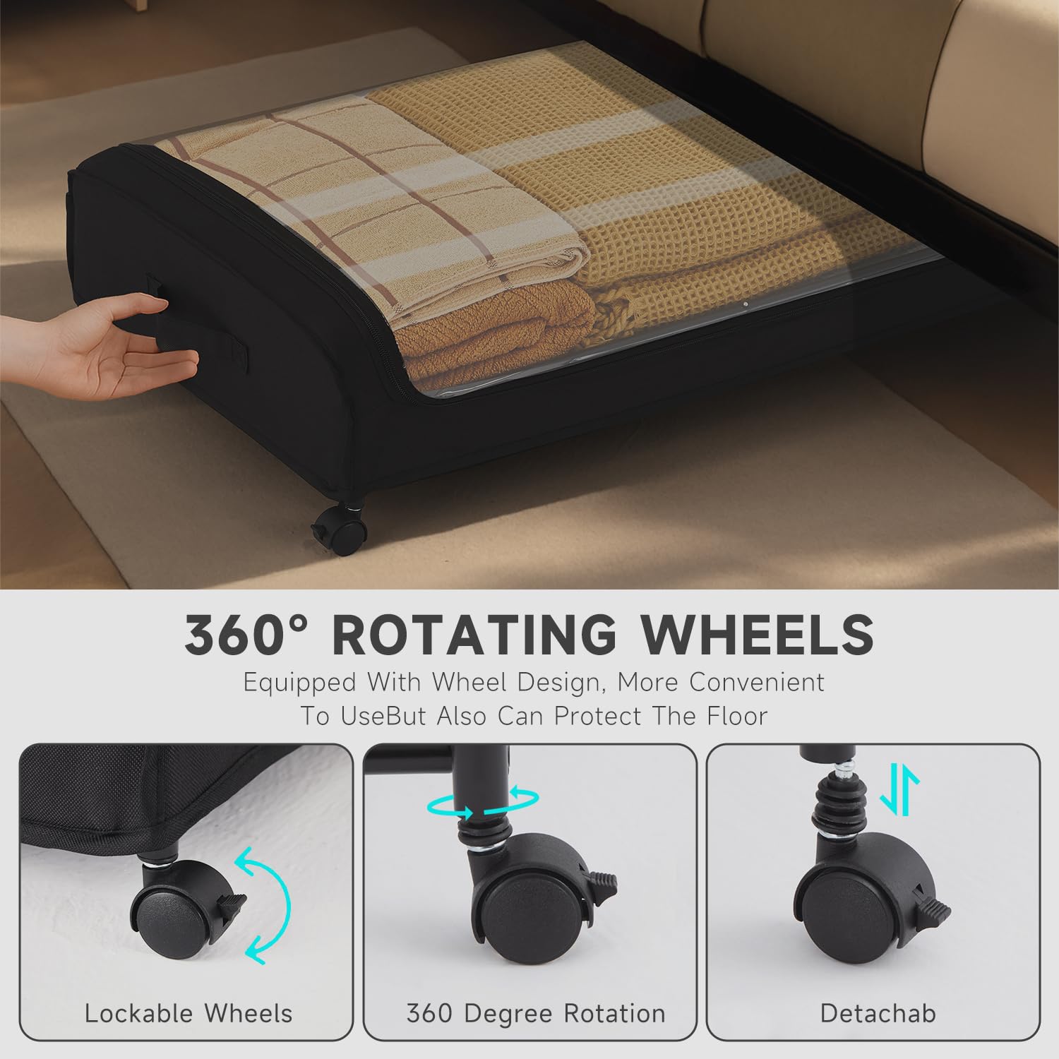 3 Stück Unterbettkommode Mit Rollen, Unterbett Aufbewahrungsbox Metallrahmen Bettkasten Organizer Faltbare Aufbewahrungsbox Mit Deckel Groß Für Decken, Kleidung, Steppdecken, Spielzeug, Schuhe