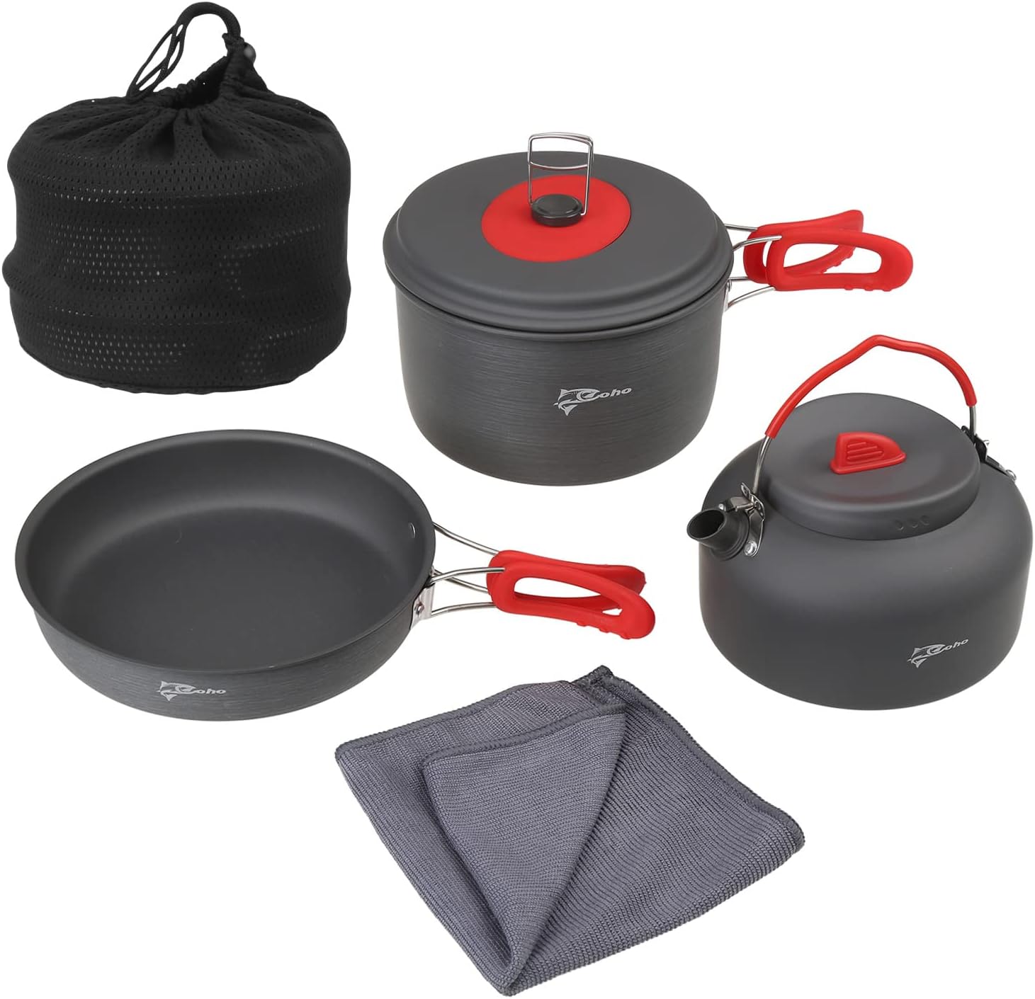 COHO Aluminum Outdoor Camping Cookware Set, Folding Cookset