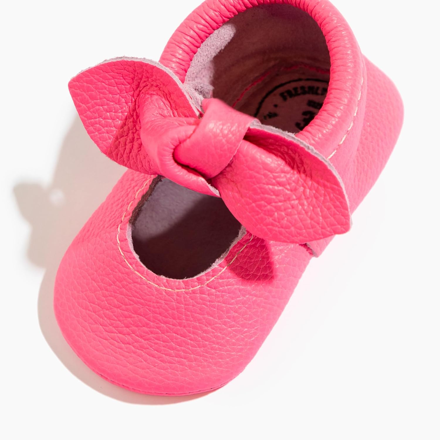 Freshly Picked Leather Knotted Bow Baby Girls Shoes, Soft Sole, 12-18 Months (Dreamhouse Pink Infant)