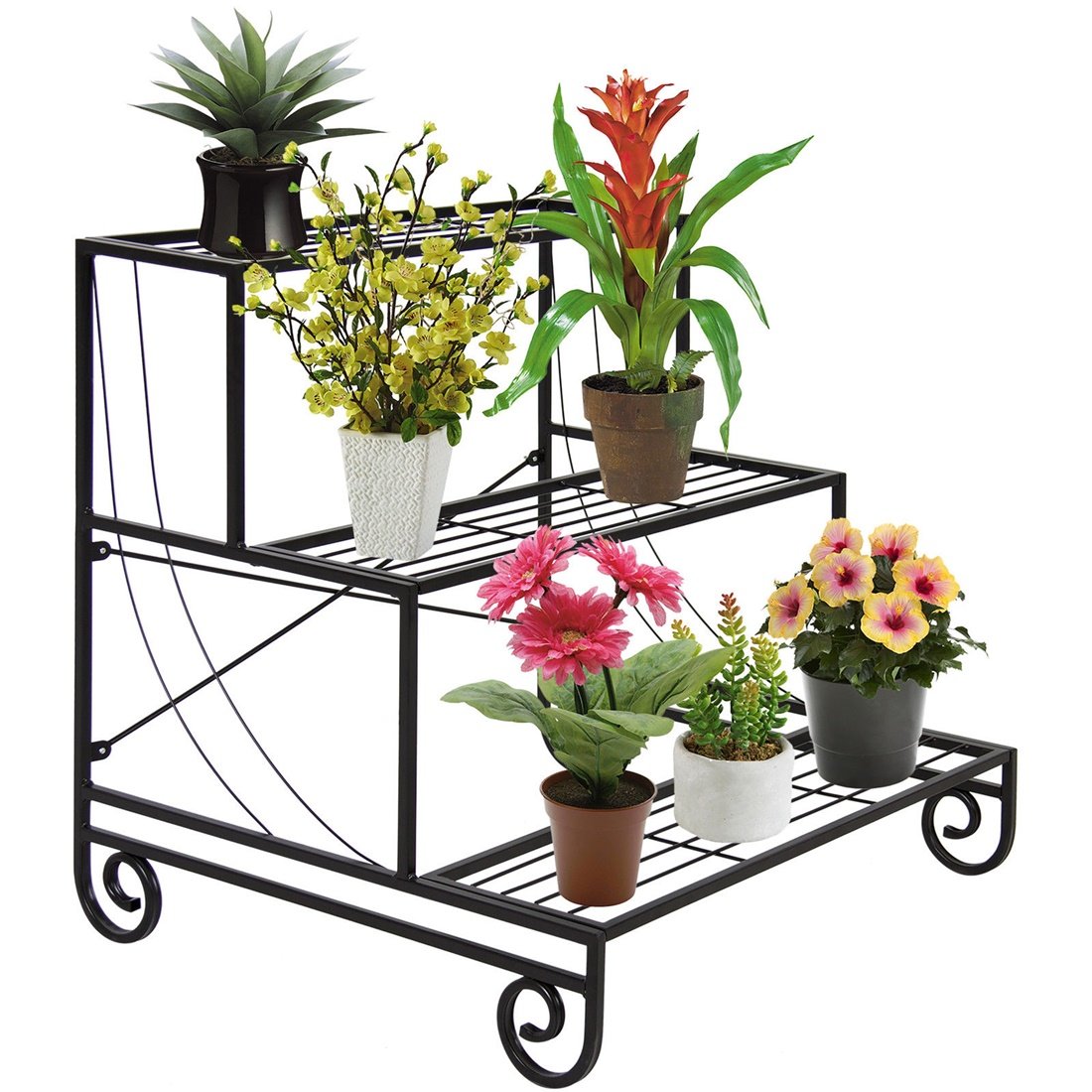 Holder Flower Pot -3 Tier Metal Plant Stand Decorative Planter Shelf Rack Black