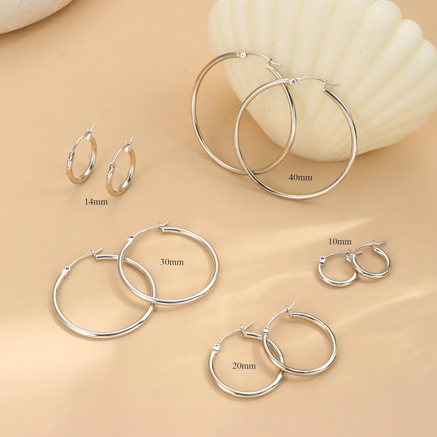 FUNRUN JEWELRY 5 Pairs 925 Sterling Silver Hoop Post Earrings for Women-Small 14K Gold Silver Hoops Earrings,Hypoallergenic Silver Hoop Earring for Women-Medium Big Hoops Stack Earring 10/14/20/30/40mm - Image 6