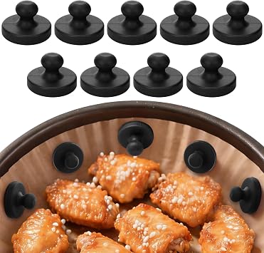 Juome Air Fryer Magnets for Parchment Paper, 9PCS Silicone Magnetic Buckle for Air Fryer Liners, Air Fryer Accessories Safely Lock Air Fryer Liner Disposable to Prevent Burning Black