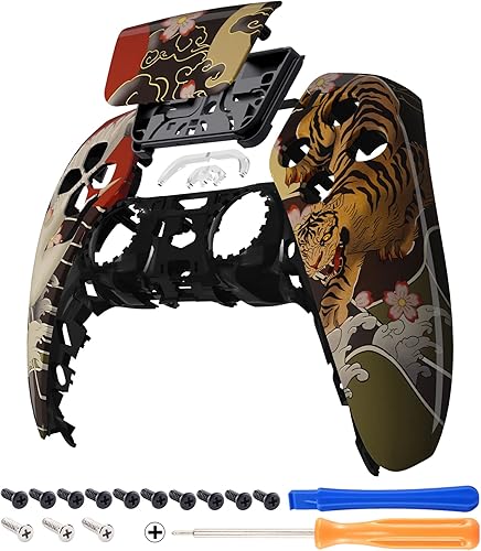 eXtremeRate Tiger & Crane Touchpad Front Top Shell Compatible with ps5 Controller BDM-010 020 030 040 050, DIY Replacement Shell Custom Touch Pad