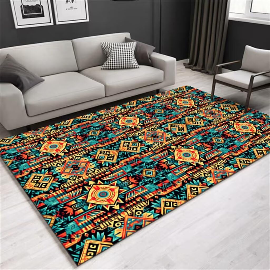 Carpet Alfombras Habitacion Juvenil Alfombra Rectangular para Sala De Estar, Pasillo, Alfombra Azul Y Amarilla, Antideslizante Adornos Habitacion Juvenil 120X160Cm 3Ft 11.2''X5Ft 3''