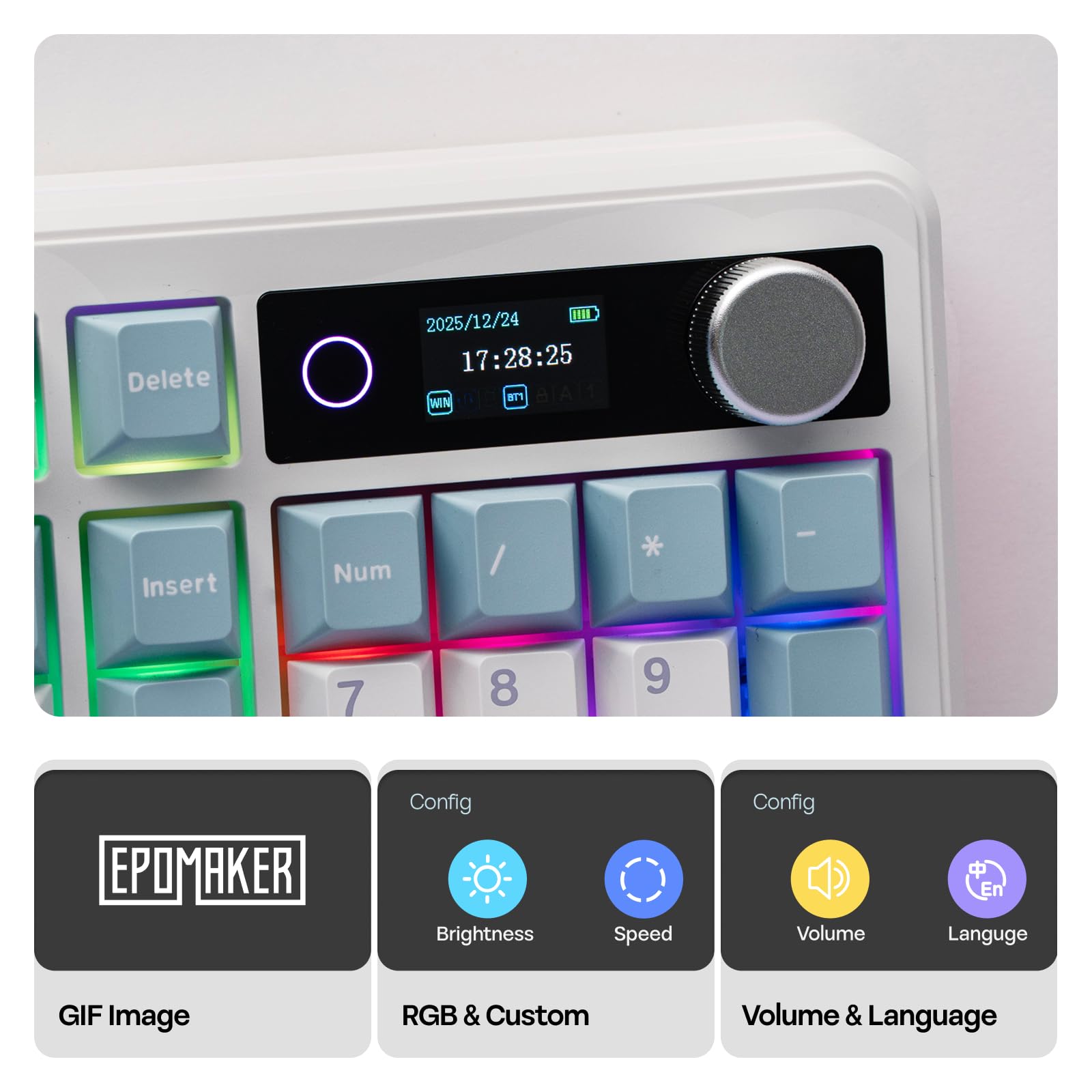 EPOMAKER TH99 Pro Teclado Gaming Mecánico Inalámbrico de 96% con Pantalla y Perilla, 10000mAh, 2.4GHz/BT, Hot-Swap, Driver Personalizado, RGB, Teclas PBT, Gasket, para PC/Mac (Blanco, Creamy Jade)