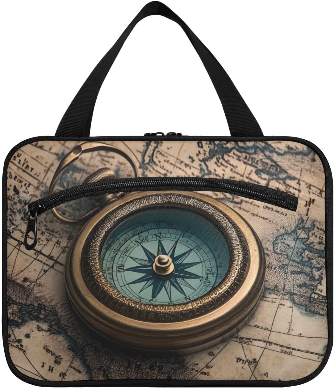 World Retro Map Travel Toiletry Bag for Women Men - Hanging Hook, Cool Design, Water-resistant, Makeup Essentials Organizer, Cosmetic Bag for Travel Accessories L