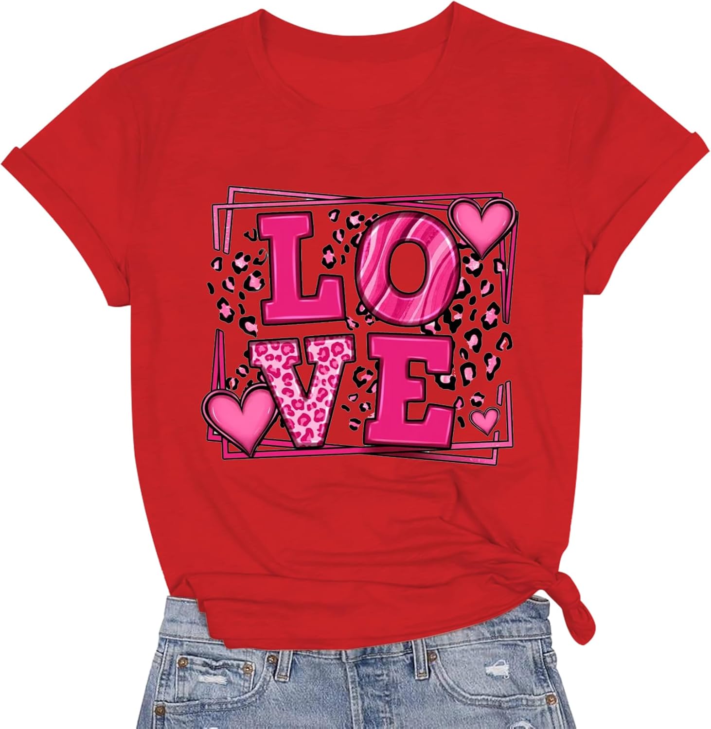 Womens Valentines Shirt -Pink Love Heart Graphic Tshirts Funny Teen Girl's Holi Vac...