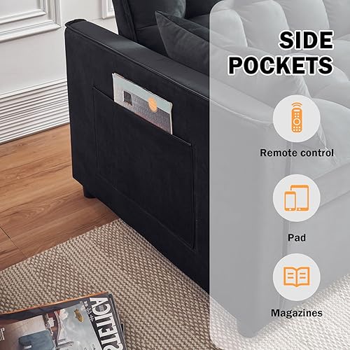 Miniatura 6 de Sofá cama, sofá cama extraíble de terciopelo 3 en 1 con reposabrazos, bolsillos de almacenamiento y 2 almohadas, respaldo ajustable, sofá cama