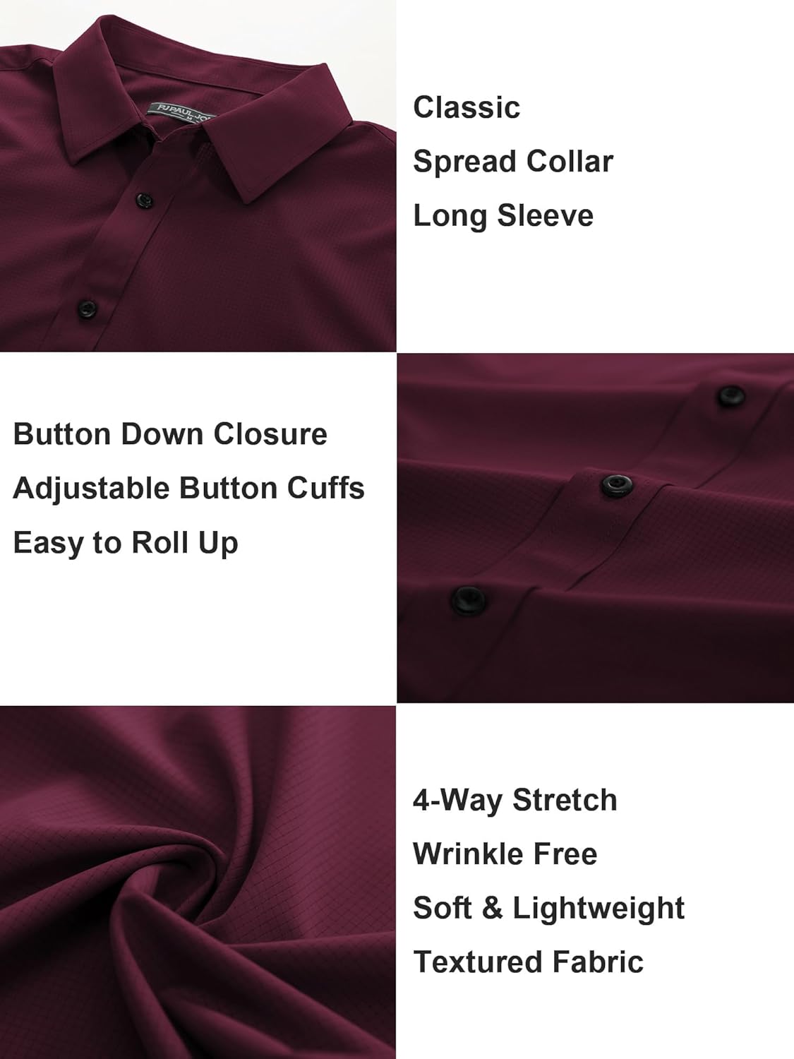 PJ PAUL JONES Mens Long Sleeve Button Down Shirts Wrinkle Free Stretch Untucked Dress Shirts Business Casual Shirt - Image 6