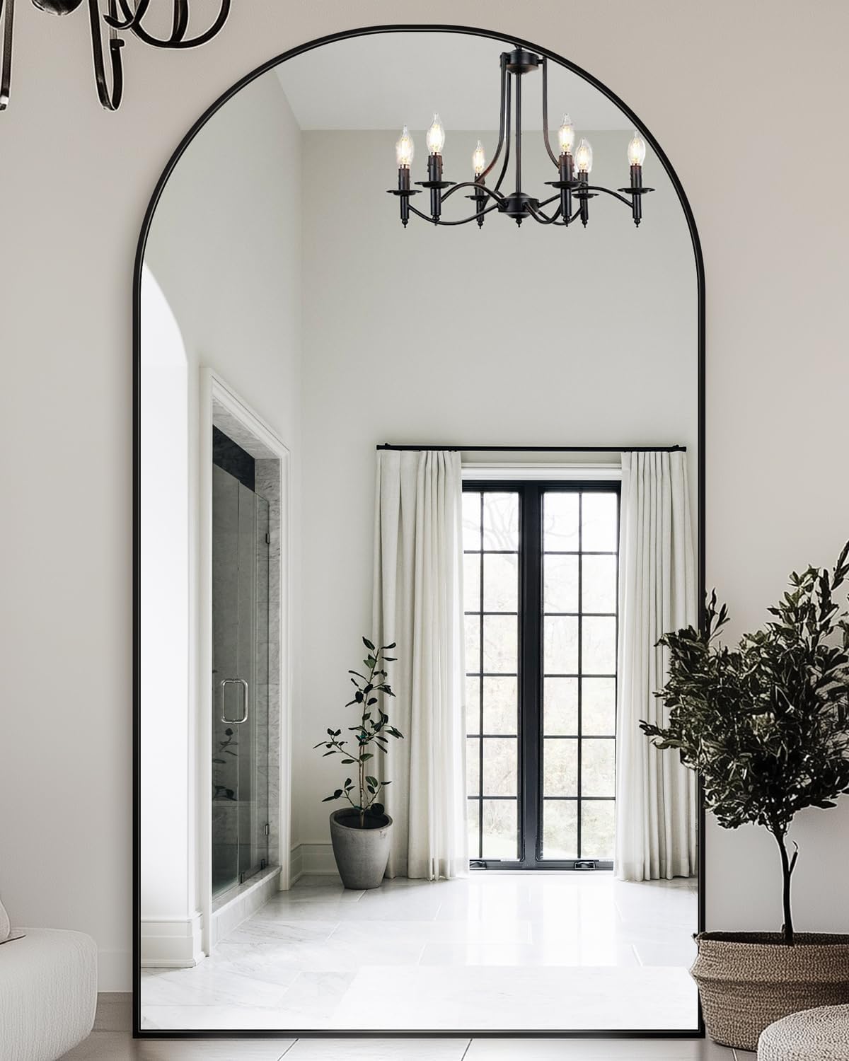 Full Length Mirror with Stand, 81"x41" Arched Full Body Mirror, Large Stand Up Mirrors, Aluminum Frame Floor Standing Mirrors, Freestanding Hanging Leaning Mounted for Bedroom Living Room, Black