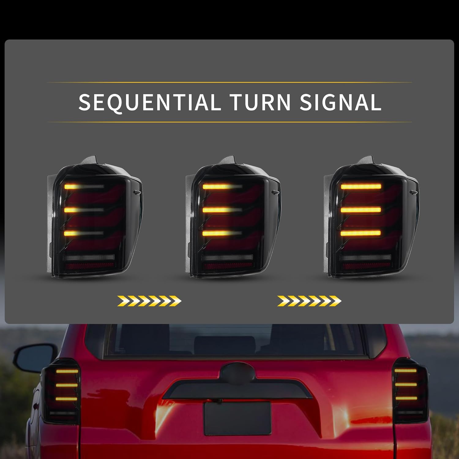 VLAND LED Tail Lights For 4Runner 2010-2022 5th Gen，w/Sequential Turn Signal & Start Up Animation, Red & Smoked Lens