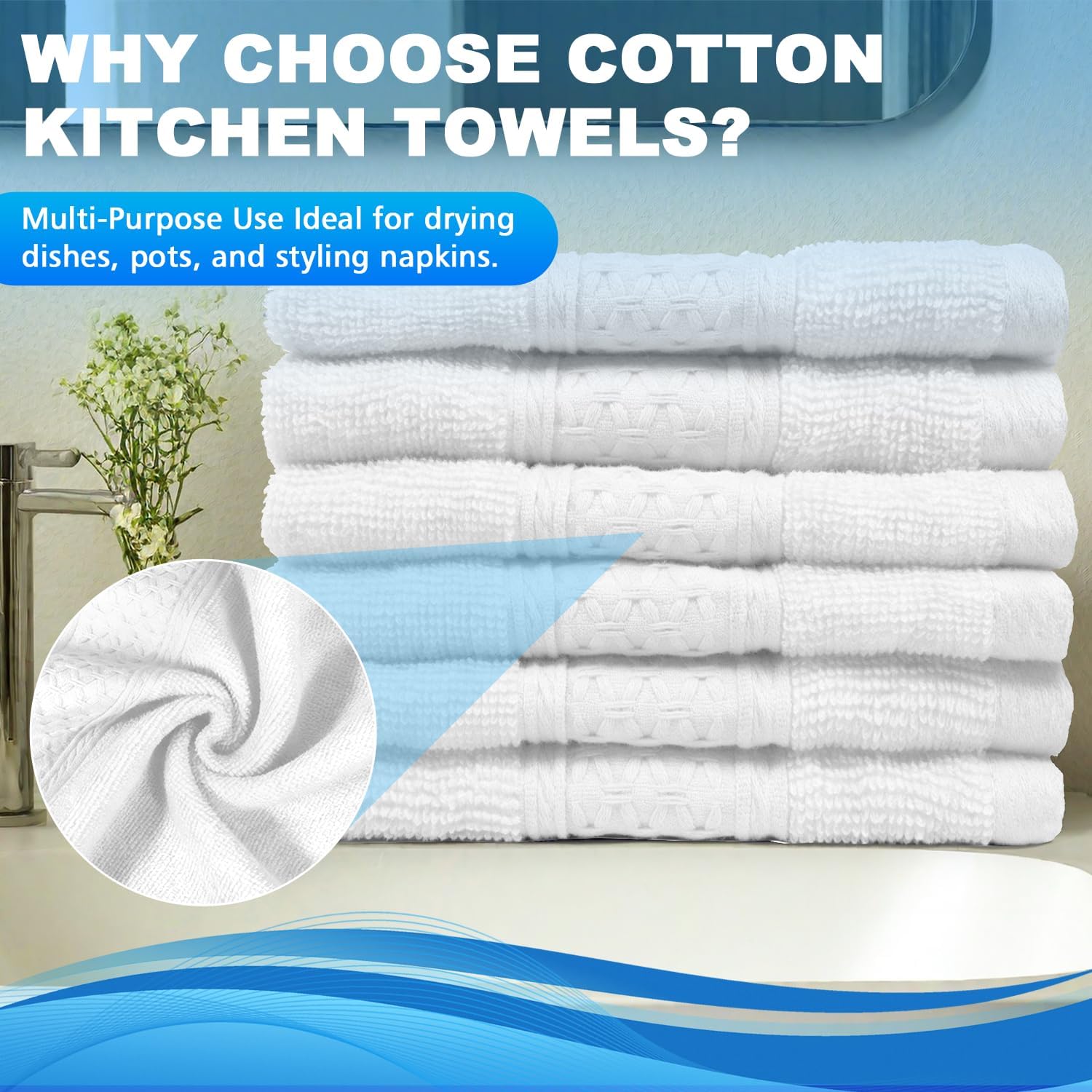 6 Pack 100% Cotton Wash Cloth, 12x12 Inch Highly Absorbent and Soft Feel Fingertip Towels, Machine Washable Washcloths for Bathroom, Gym, Hotel, Spa and Kitchen, White