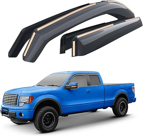Goodyear Deflectores de ventana inastillables en el canal para camiones Ford F150 2004-2014 SuperCab, protectores de lluvia, viseras de ventana,