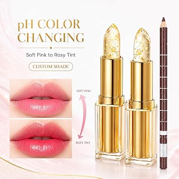 2Pcs Colour Changing Lipstick with Brown Lip Liner - PH Lipstick for Women