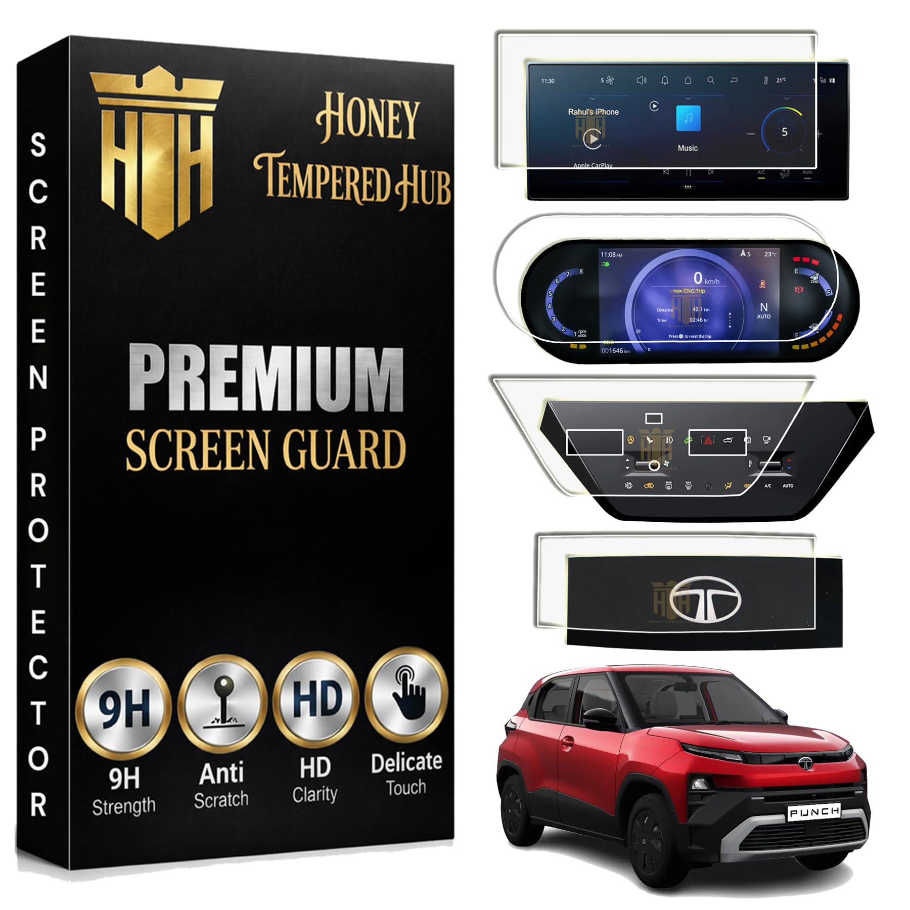 Glossy Screen Guard Combo For NEW TATA PUNCH FACELIFT 2026 / 10.25 INCH INFOTAINMENT + INSTRUMENT CLUSTER + AC CONTROL PANEL + STEERING GUARD / Anti Scratch / Anti Fingerprint / punch2026 Car Display Accessories [Not Tempered Glass]-image-18