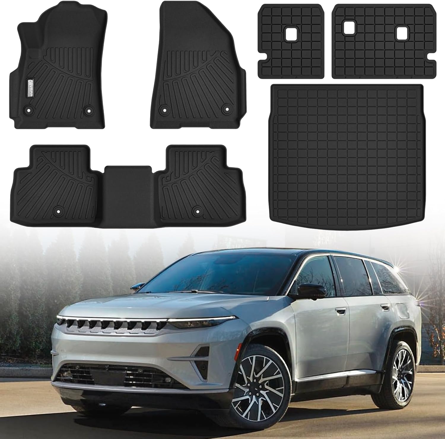 Floor Mats & Trunk Mat Fit for 2025 Jeep Wagoneer S 4xe EV,All Weather Protection TPE, Anti-Slip Floor Mats & Cargo Liner Fit for 2025 Jeep Wagoneer S 4xe EV Accessories For Jeep Wagoneer S 4xe EV 2025 2026