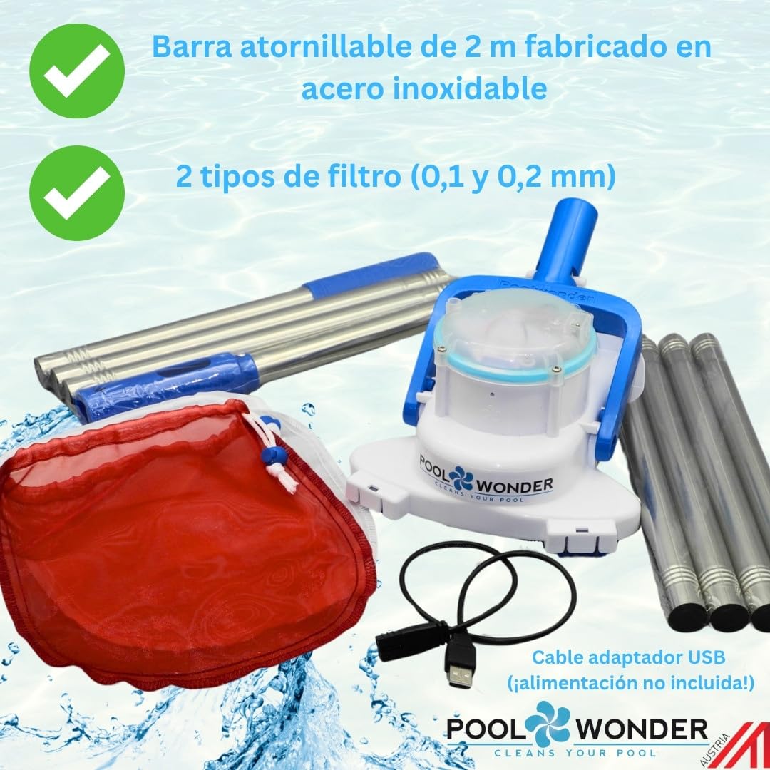 Poolwonder Cleverix - Aspirador para piscina con batería - Limpiador de piscina súper práctico fabricado en Austria con poste de kit de arranque de 2 m