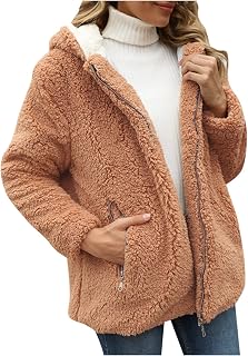 Fleece Jackets for Women UK Women's Winter Hoodie Coat Fleece Loose Overcoat Warm Long Sleeve Zipper Solid Outwear With Pocket Winter Jacket Women Fleece