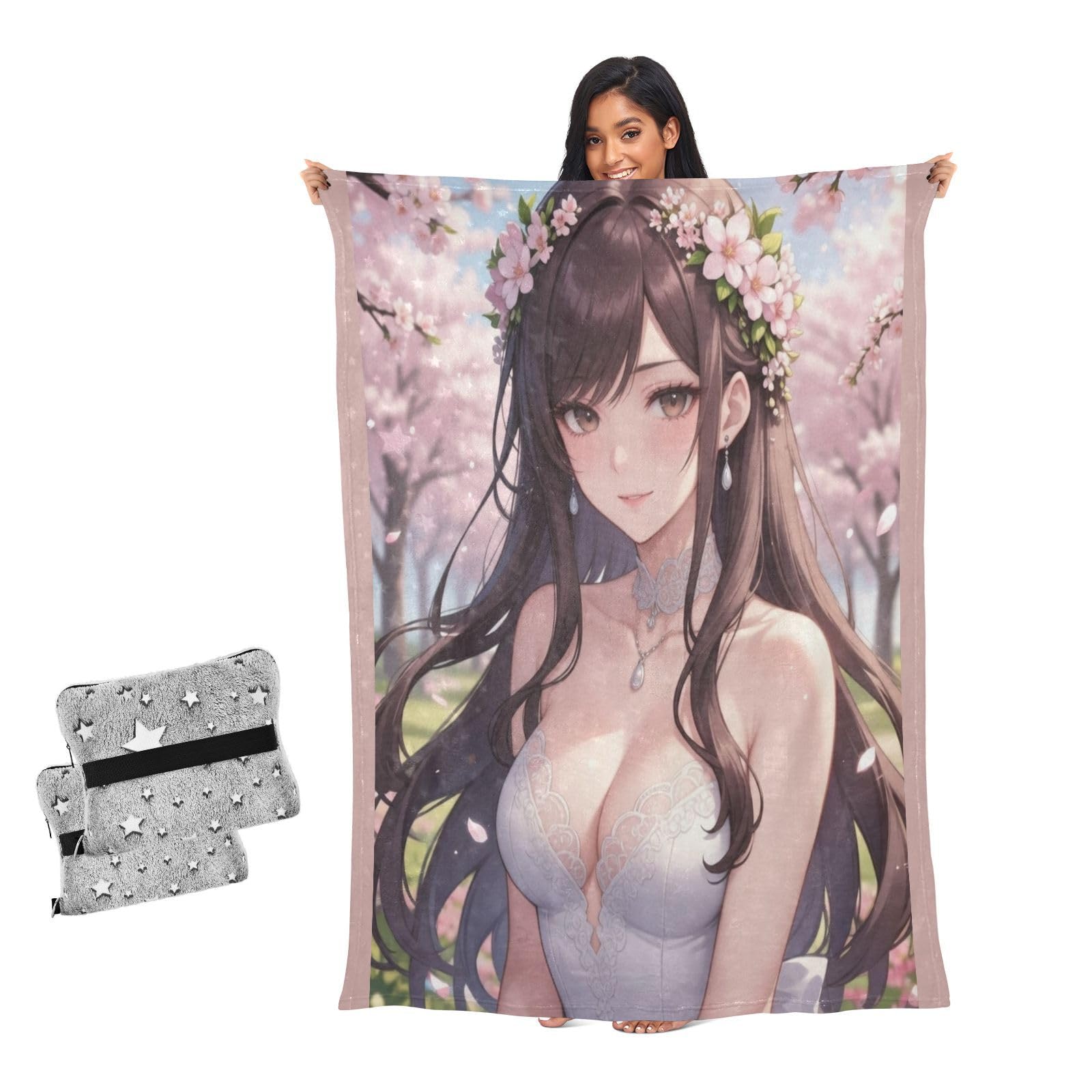 Couverture douce sexy et élégante motif fleurs de cerisier pour couple