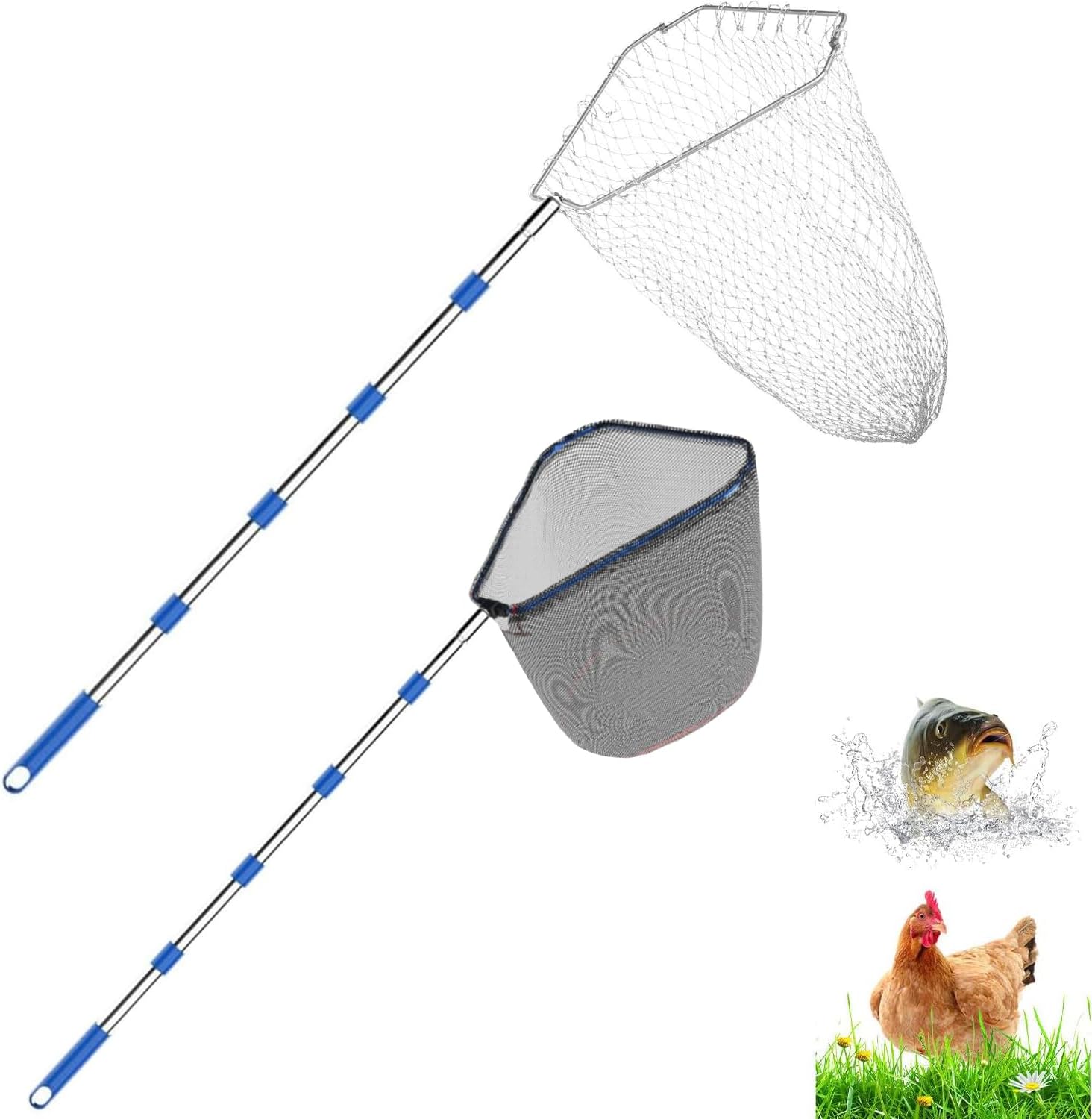 Chicken Net Catchers 2 Piece Set Chicken Supplies Essential Small Animal Catchers for Chicken Coops Stainless Steel Folding Chicken Catchers for Chickens Ducks Fish and Birds