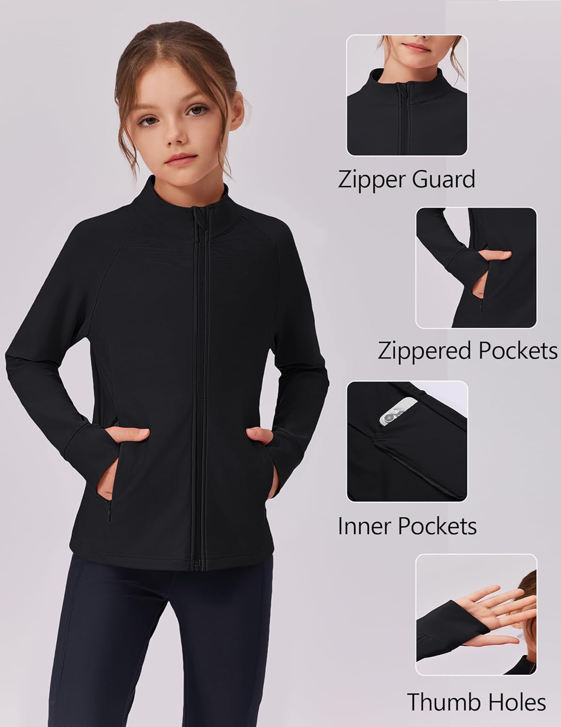 Zaclotre Girls Fleece Jacket with 4 Pockets Long Sleeve Zip Up Warm Athletic Winter Coat Kids Sweatshirt for 5-14 Y - Image 5