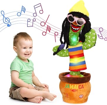 MIAODAM Dancing Cactus, Funny Style 270 Degree Rotation Talking Baby Toy for Big Kids and Adults, Repeats What You Say Colorful Glowing Singing Cactus Toy