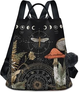 Mushroom Backpack Purse for Women Anti Thft Backpack Style Purses Bag Back Zipper lightweight Moon Phase Mushroom Back Pack Purse Daypack for Travel