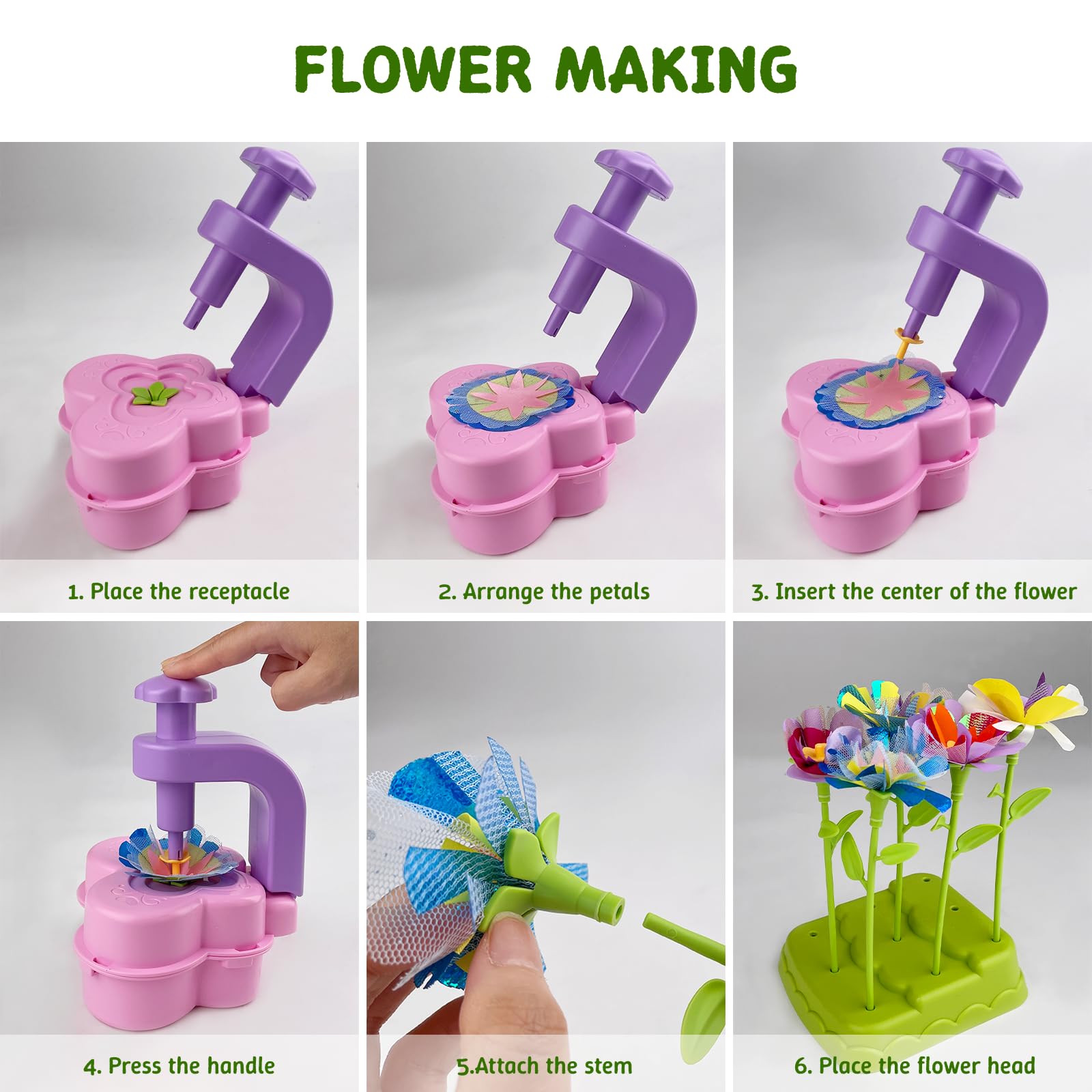 LUMITERRA Kit Création Bouquet de Fleurs DIY, Set de Bricolage avec Machine à Fleurs, Jouet Enfant 3 Ans+