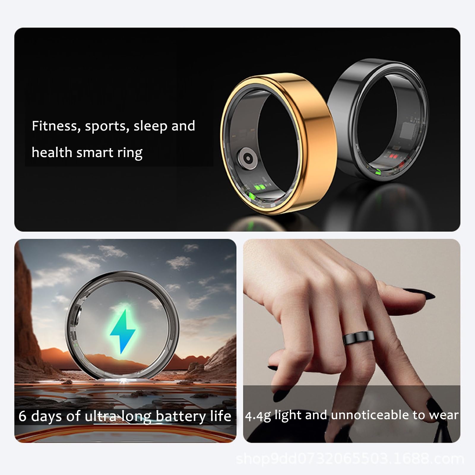 CYQQRDZSW Smart Ring Health Tracker, Health Rings for Women & Men, Smart Ring Health Tracker, Long Lasting Batteries Sleep Ring(Black,8#)