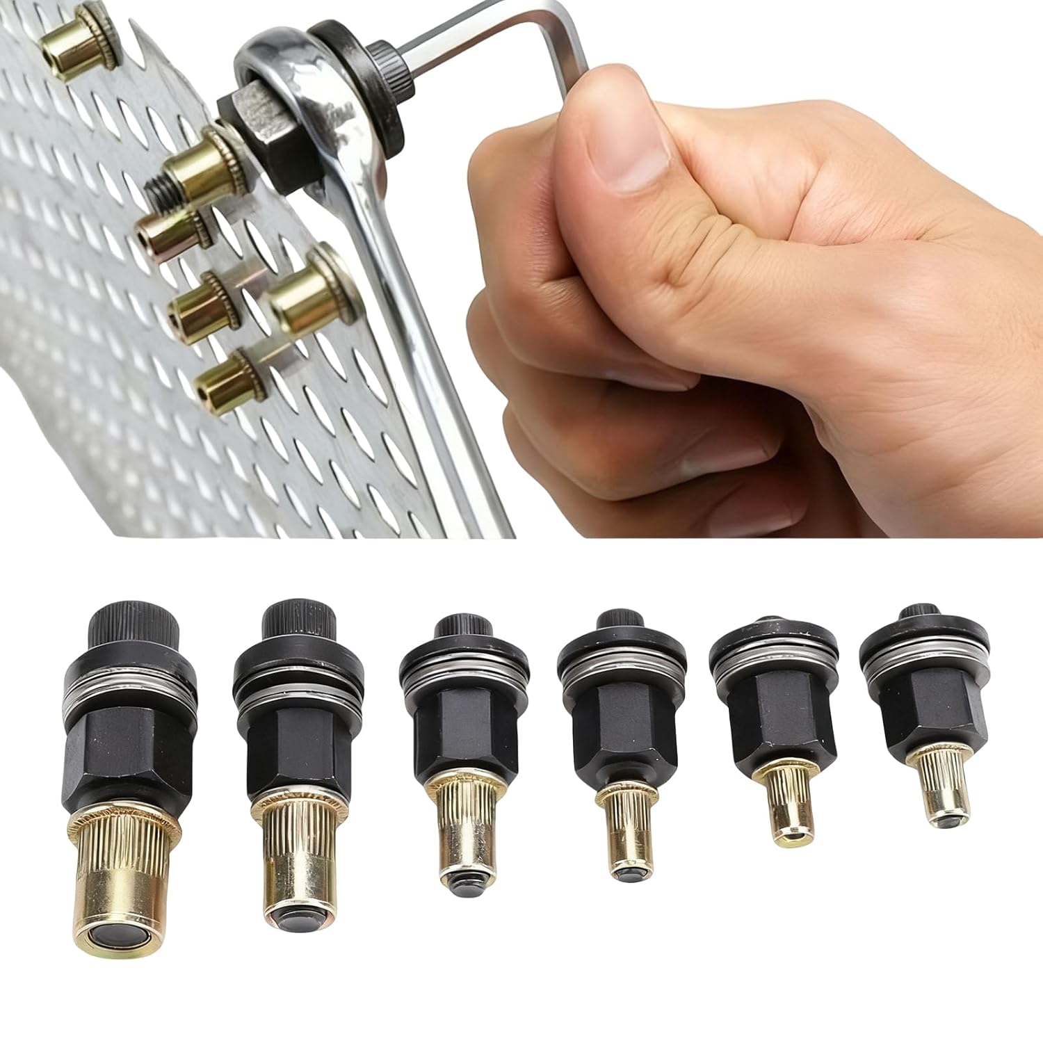 LICAEVEY Rivnut Tool Mandrels Set 6PCS, Hand Rivet Nut Tool Replacement Mandrels 10-24 to 3/8-16, Compatible with Rivet Nut Guns for Threaded Inserts