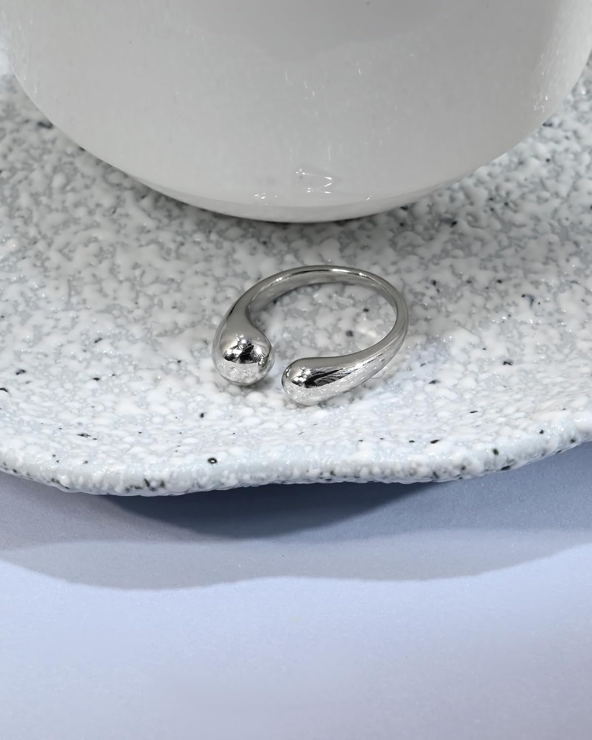 Chunky Silver Teardrop Ring Open Ring Smooth Minimalist Adjustable Rings for Women Men - Image 5