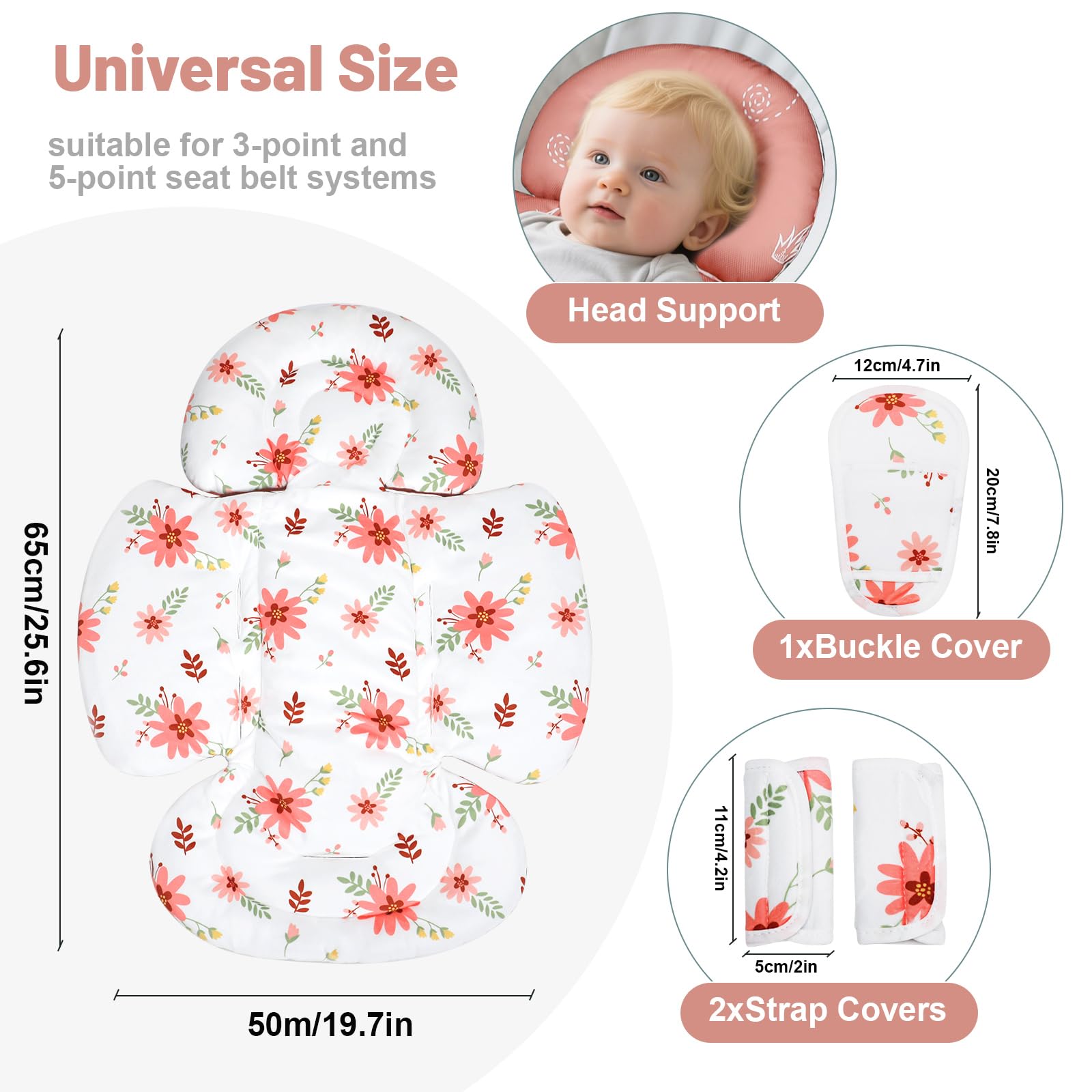 KAKIBLIN Insert pour bébé compatible avec 4moms Mamaroo Swing Graco Swing et siège auto, insert de siège auto pour nouveau-né filles garçons, design réversible respirant soutien de la tête et du corps