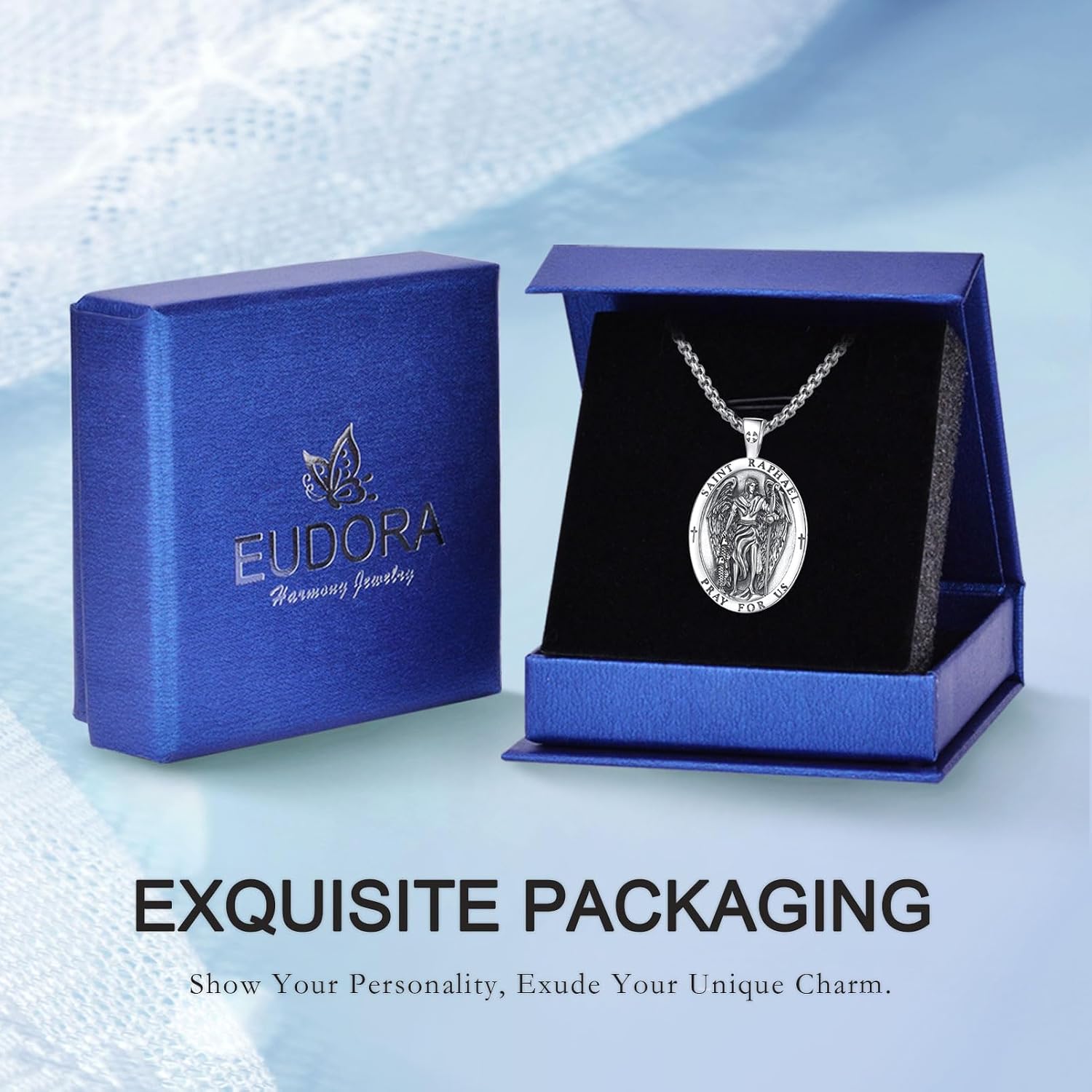 EUDORA 925 Sterling Silver St Benedict/St Michael/St Christopher/Archangel Raphael Gabriel Metatron/Virgin Mary/St Joseph/St Anthony Crucifix Pendant Bible Verse Prayer Necklace Jewelry for Men Women