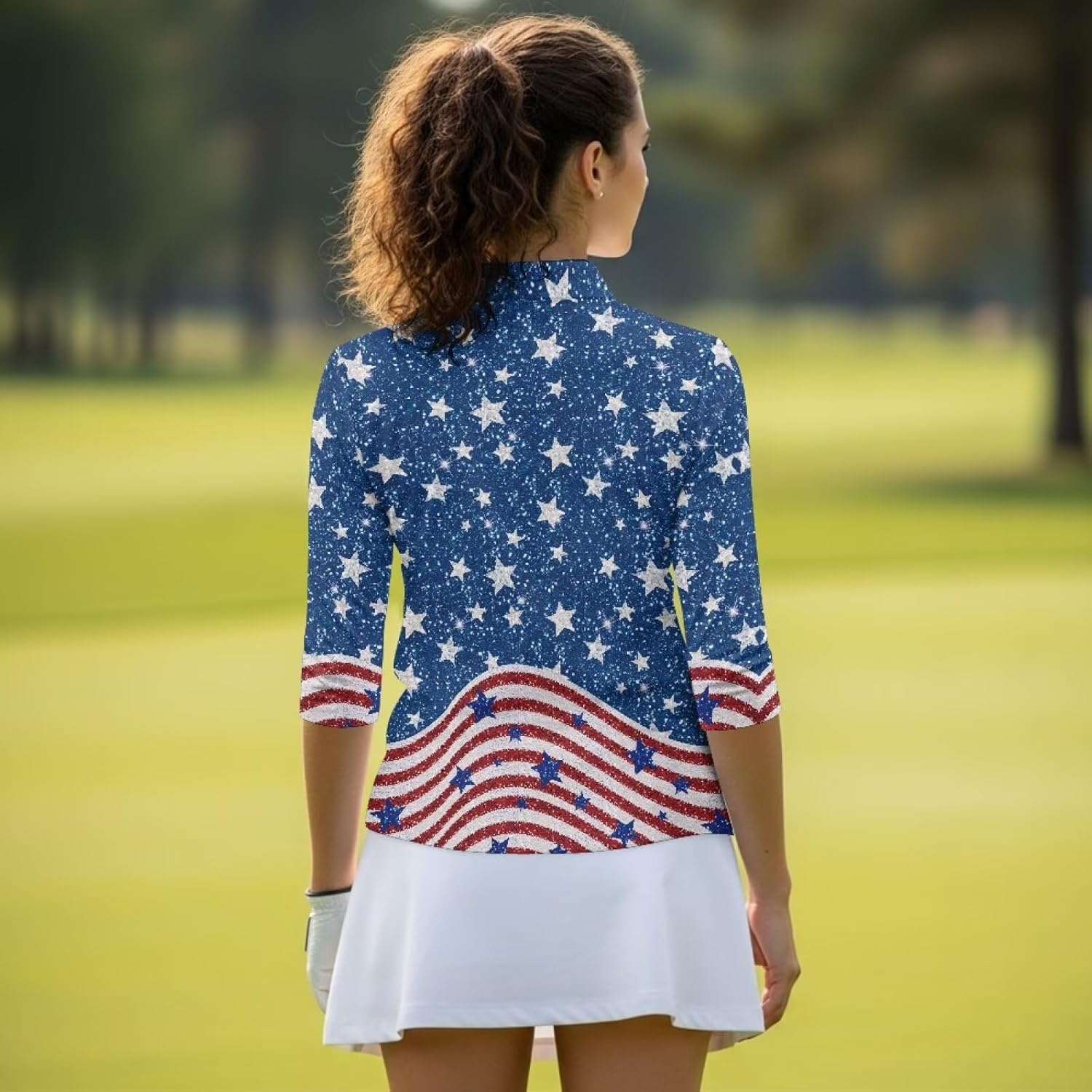 Women 3/4 Sleeve Golf Polo Shirts Zip Collared Tennis Polo Workout Tops Quick Dry Lightweight Athletic Work Blouses