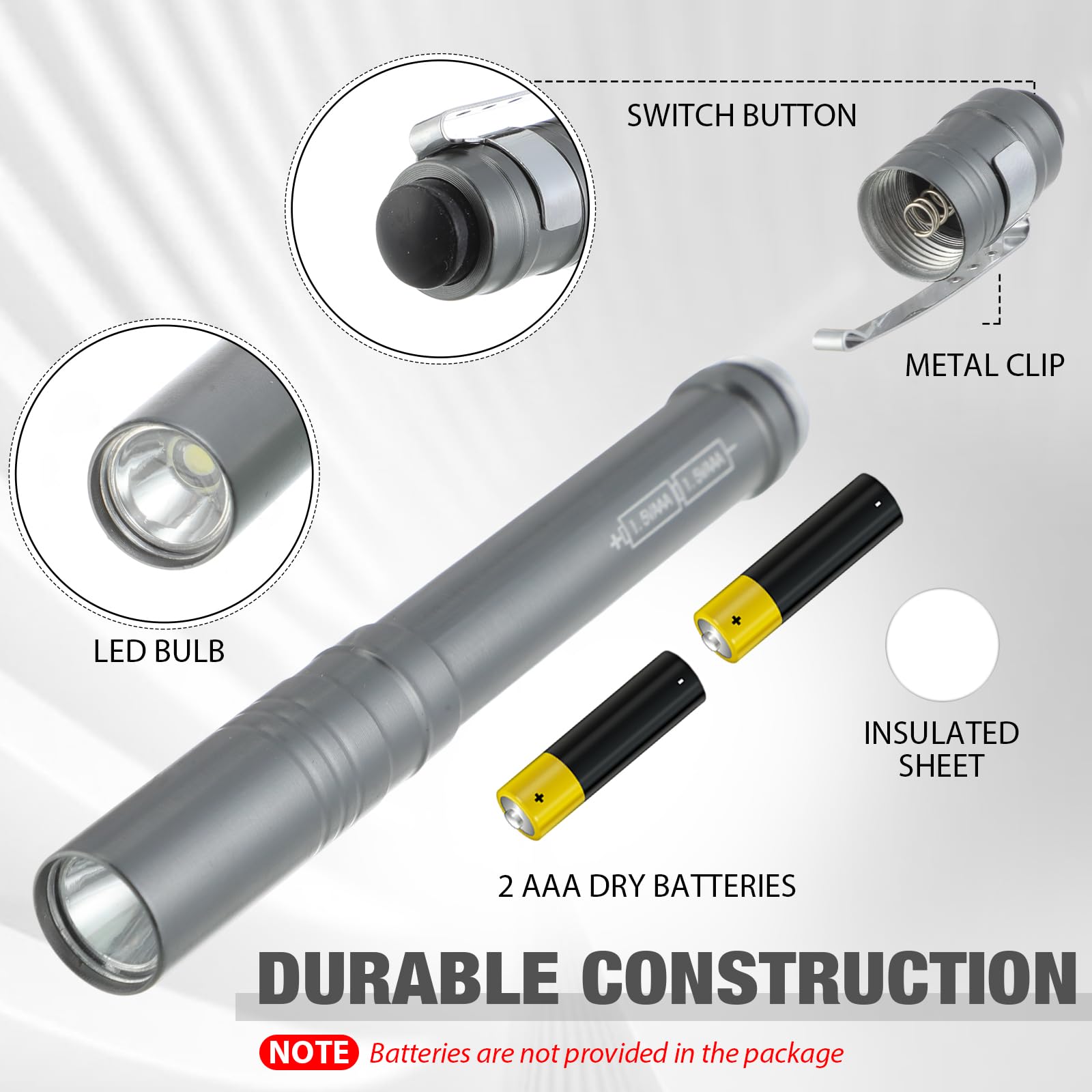 Rossesay Mini lampe de poche LED en vrac en aluminium avec clips - Cadeau pour camping, randonnée, urgence en plein air