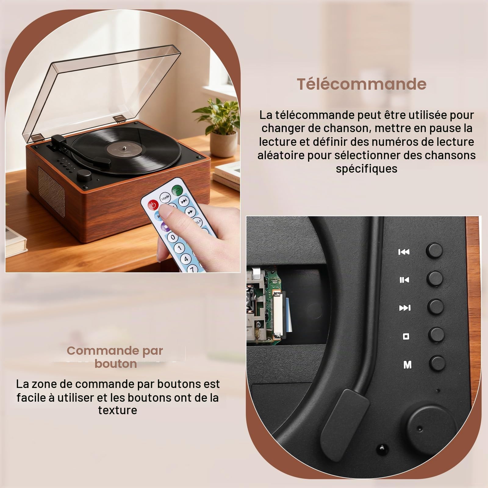 Lecteur CD portable Bluetooth 5.1, lecteur CD rétro avec double haut-parleur stéréo, télécommande, rechargeable, lecteur CD, compatible USB/AUX, protection contre la poussière