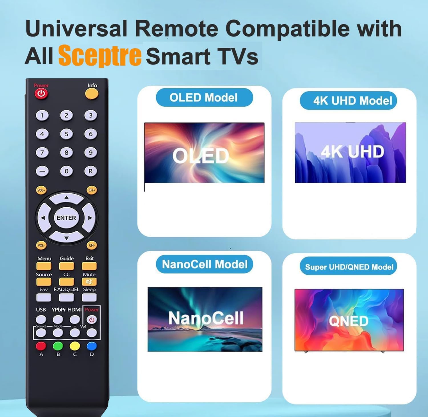 [Paquete de 2] Mando a distancia universal compatible con todos los televisores Sceptre TV, LED, LCD, HDTV