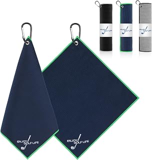 3 Pack Golf Towel(16" X 16"), Top-Tier Microfiber Super Absorbent Golf Towels for Golf Bags, Premium Waffle-Pattern Embroidered with Carabiner Clip, Golf Accessories (3 Classic Colours)