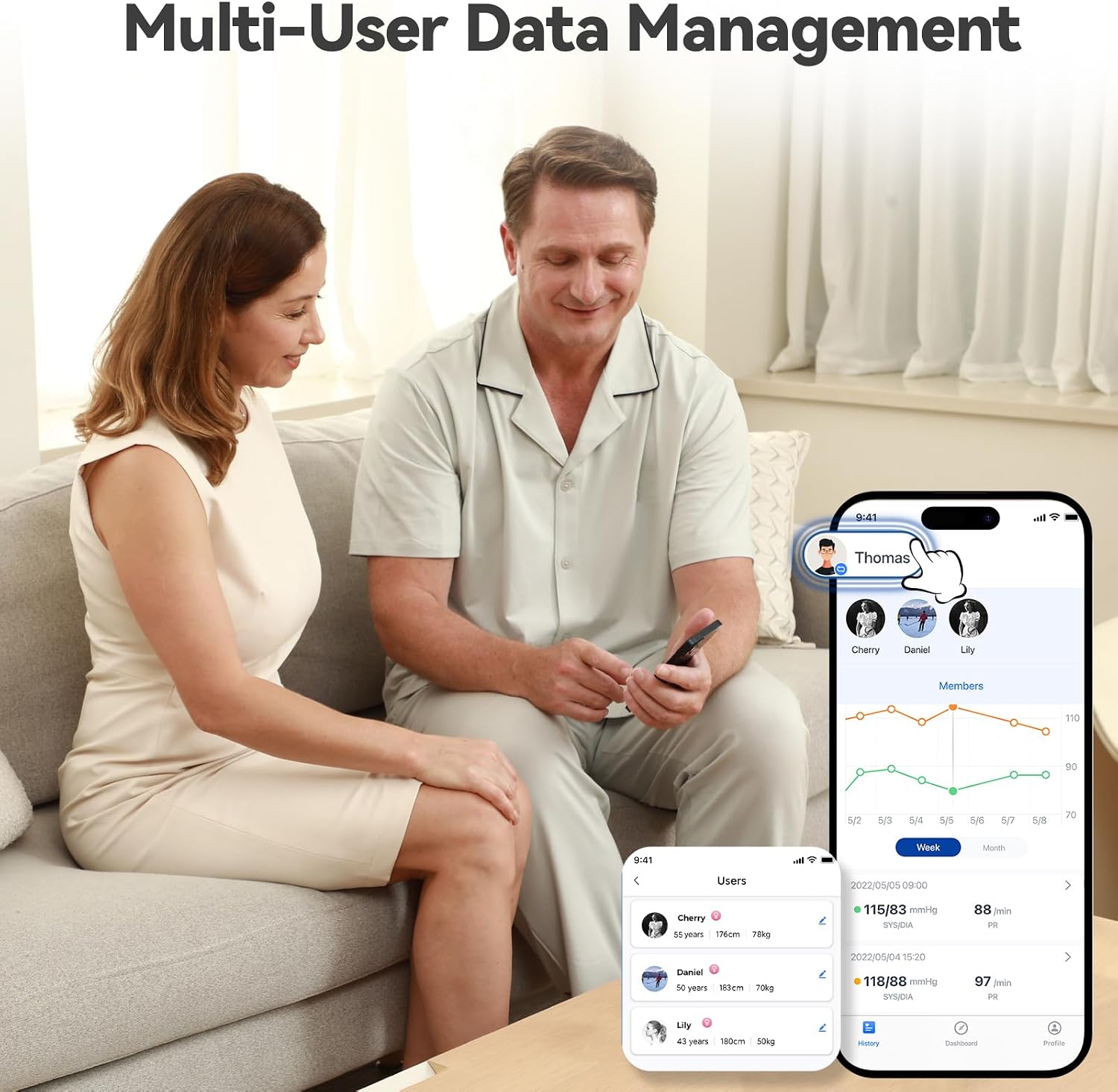 Checkme Rechargeable Blood Pressure Monitor, Automatic Upper Arm BP Machine, Large Clear Numbers, 2-User Mode, 2x199 Memories, Large Cuff, Unlimited Cloud Storage via Bluetooth APP